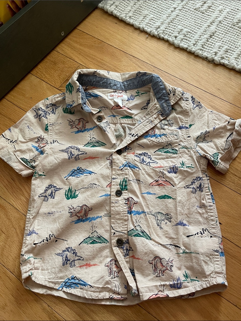 Kids' Dinosaur Print Short Sleeve Shirt - Beige